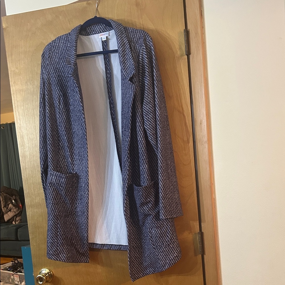 LuLaRoe Gwen Blazer Size Extra Large Blue and White Like New